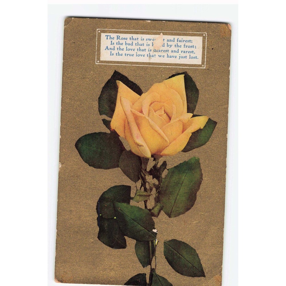 Vintage Yellow Rose Poem Postcard Series 68 1 Cent Franklin Stamp Used Gays IL